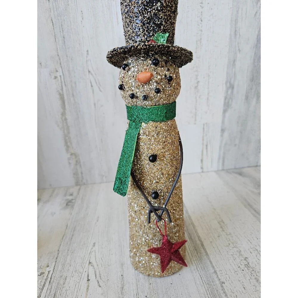 Vintage glitter snowman star top hat glass Xmas centerpiece‎